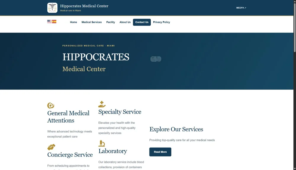 Current website preview of Hippocrates Medical Center